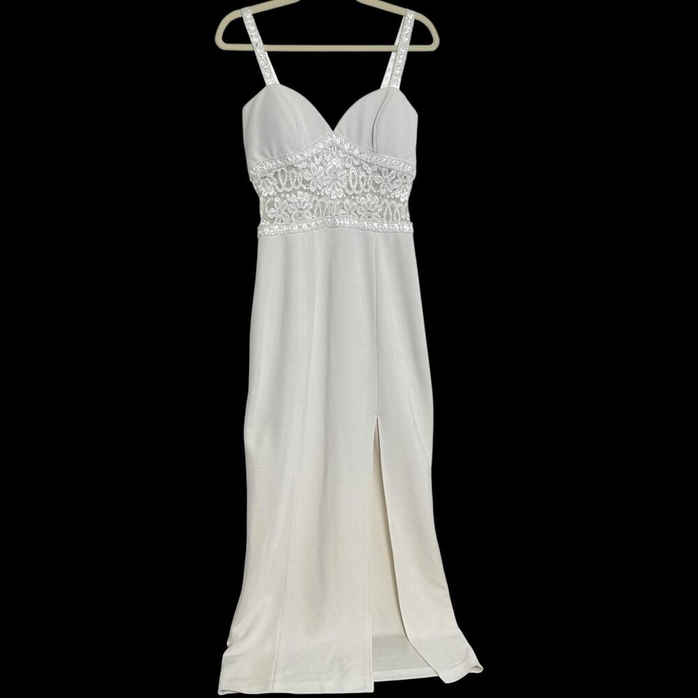 White Beaded Lace Bridal Prom Formal Gown Size M